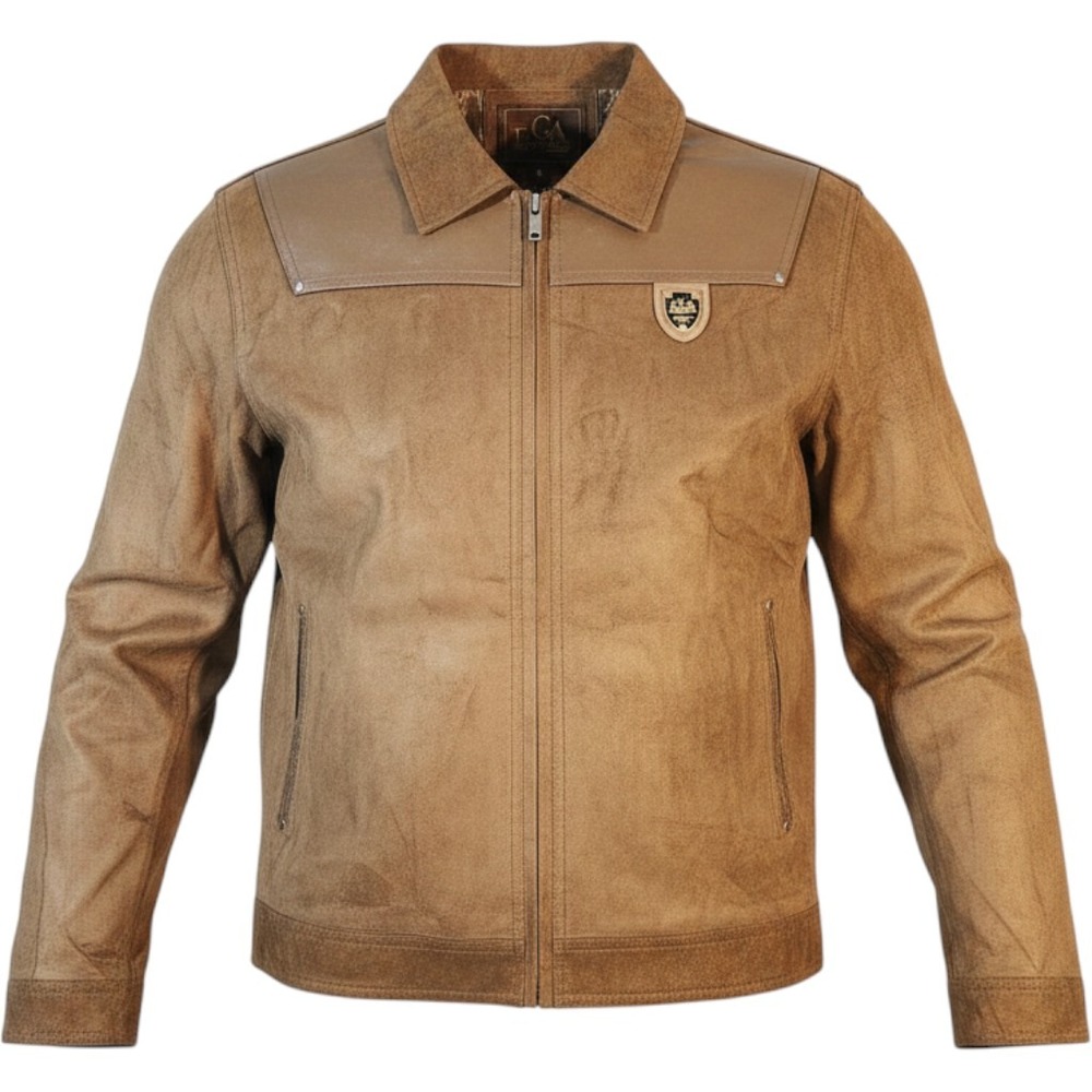 EGA Emporio Jacket Mens Large Brown Suede Leather Made Italy Full Zip Lined New